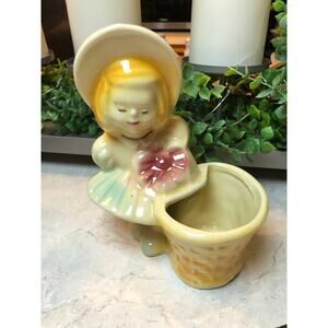Vintage Shawnee Glazed Pottery Girl And Her Basket.